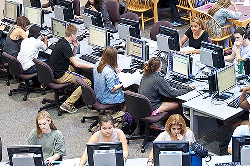 Students at computers in the Information Commons.