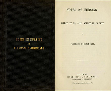 Cover and title page from Florence Nightingale's <i>Notes on Nursing:  What It Is and What It Is Not</i>.
